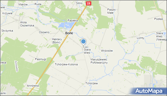 mapa Stara Wieś, Stara Wieś gmina Borki na mapie Targeo